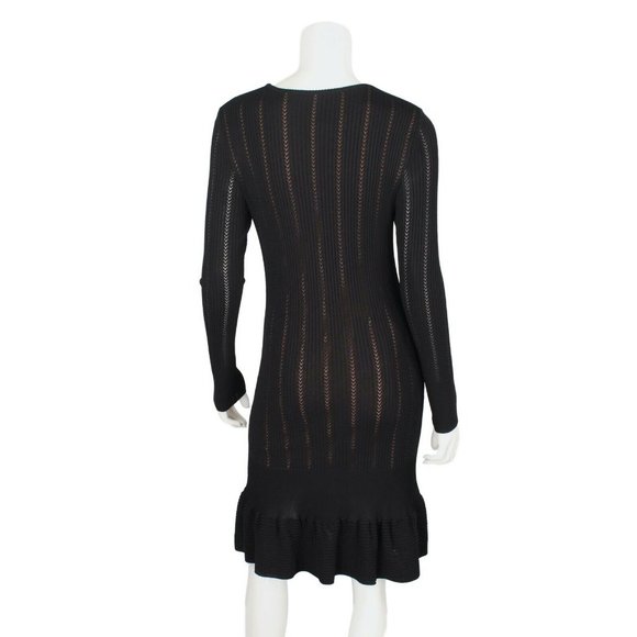 ALAIA Black Long Sleeve Laser Cut Ruffle Hem Dress - Picture 4 of 11